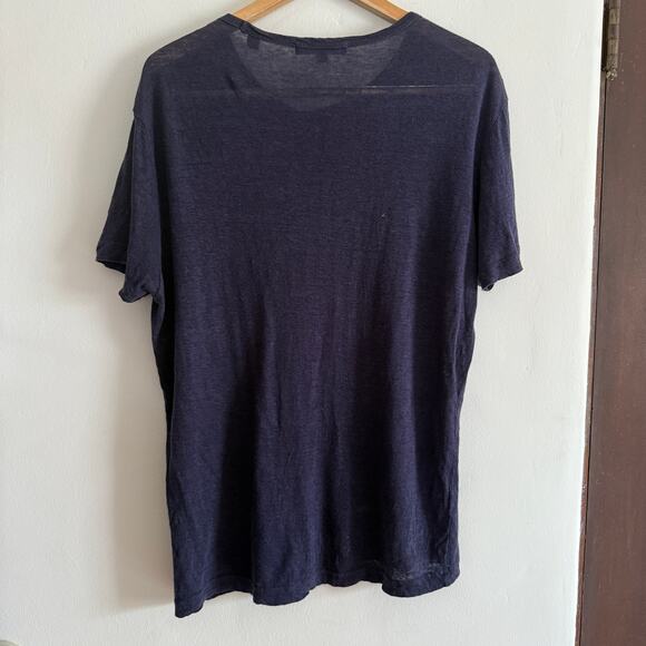 SLATE & STONE Men's navy Blue Linen Slub Chest Pocket Short Sleeve T Shirt Small - Picture 2 of 7